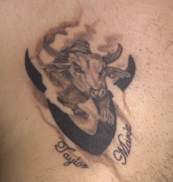 金牛座符号和公牛头部纹身图案