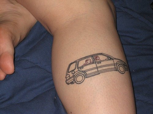 小腿家用汽车黑色线条纹身图案