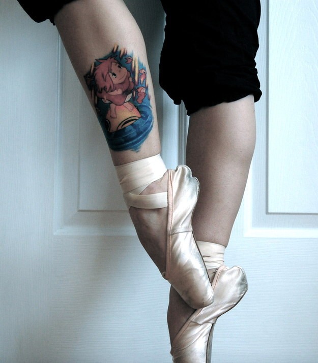 小腿可爱的幻想女孩卡通纹身图案