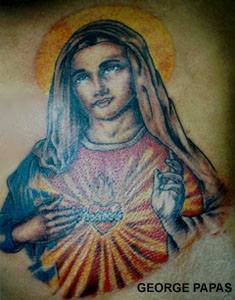 彩绘耶稣和圣心经典纹身图案