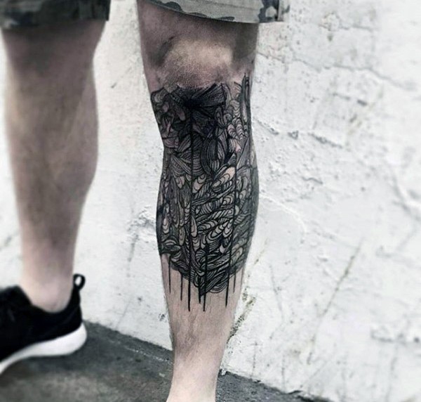 小腿个性黑白神秘图腾纹身图案