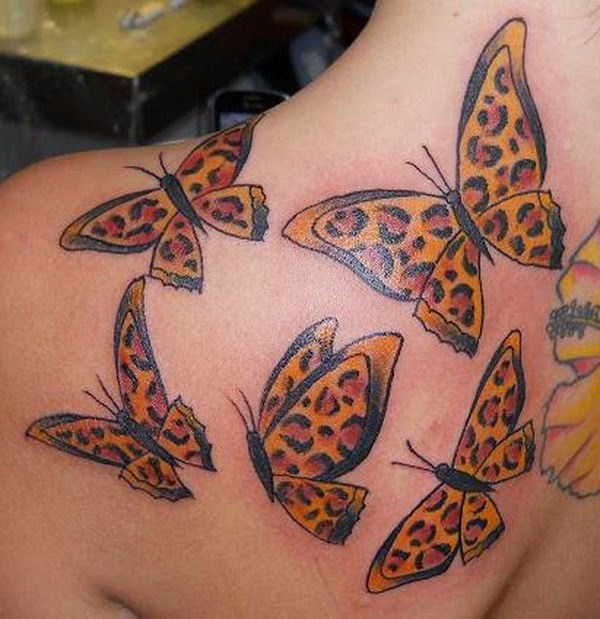 肩部有趣的豹纹蝴蝶纹身图案