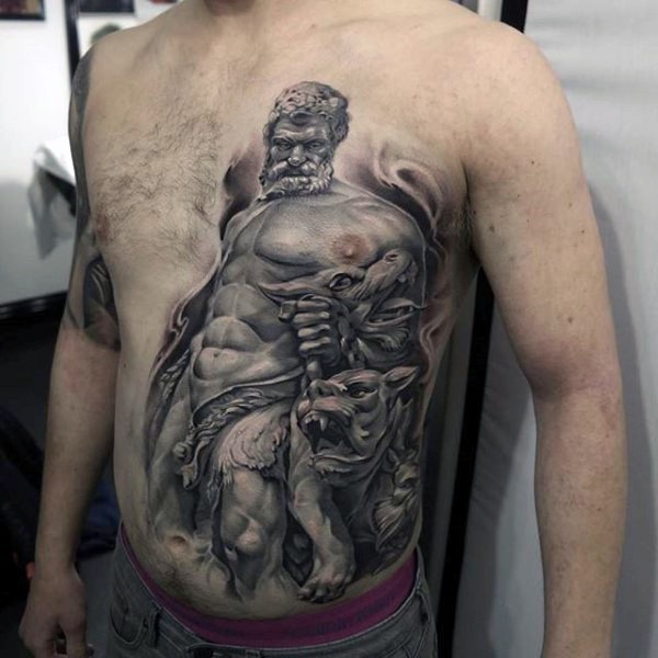 胸部和腹部个性名人雕像纹身图案