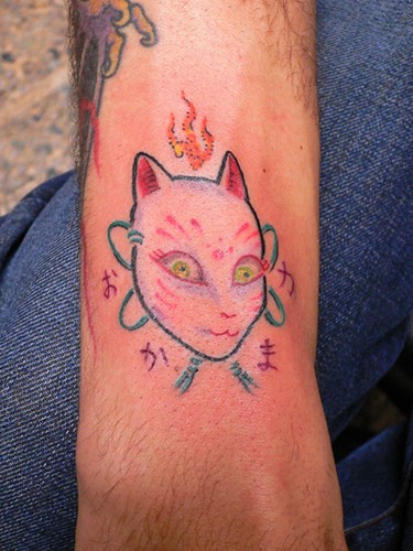 日式猫面具纹身图案