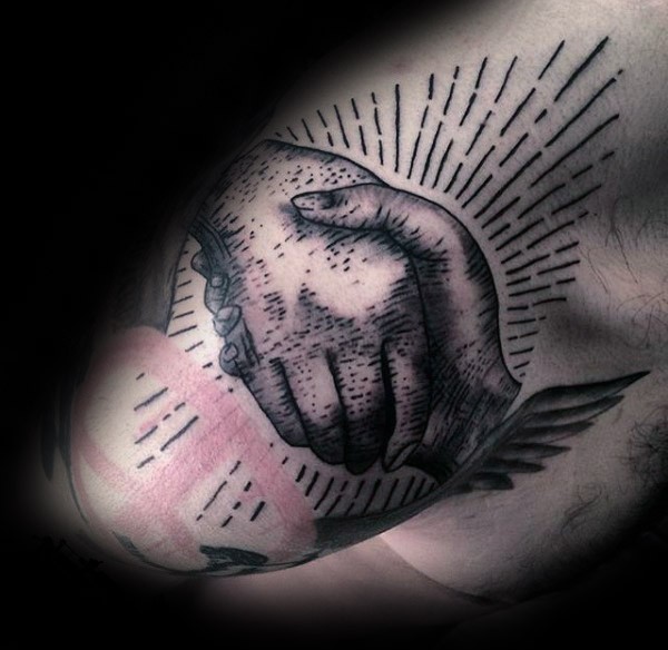 雕刻风格黑色太平洋象征符号握手纹身图案