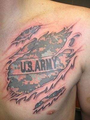 美国陆军皮肤撕裂胸部纹身图案