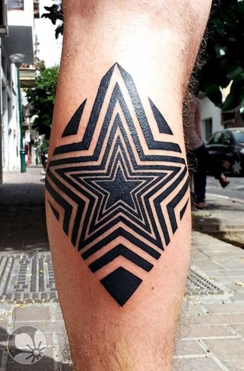 小腿黑色星星催眠装饰纹身图案