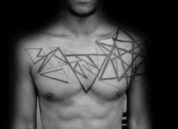 几何风格黑白三角形胸部纹身图案