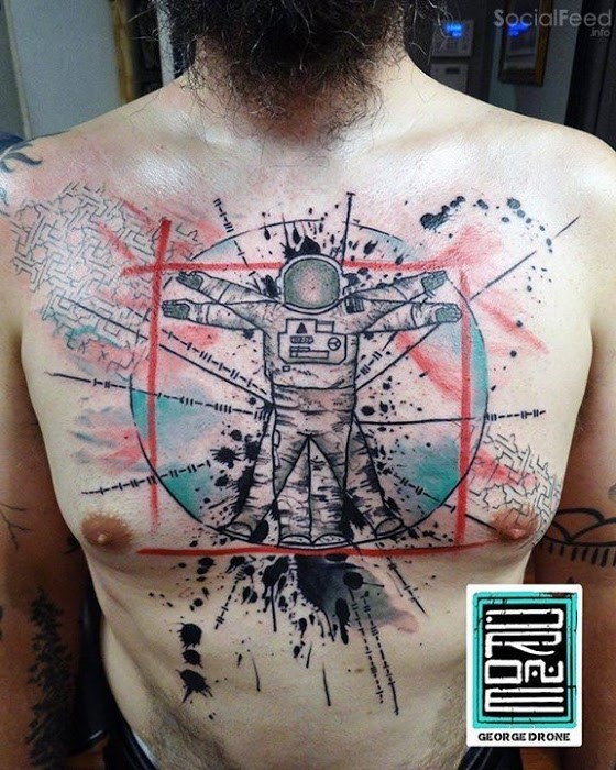 胸部彩色装饰宇航员纹身图案