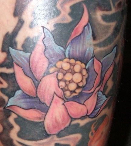 彩色莲花和黑色背景纹身图案