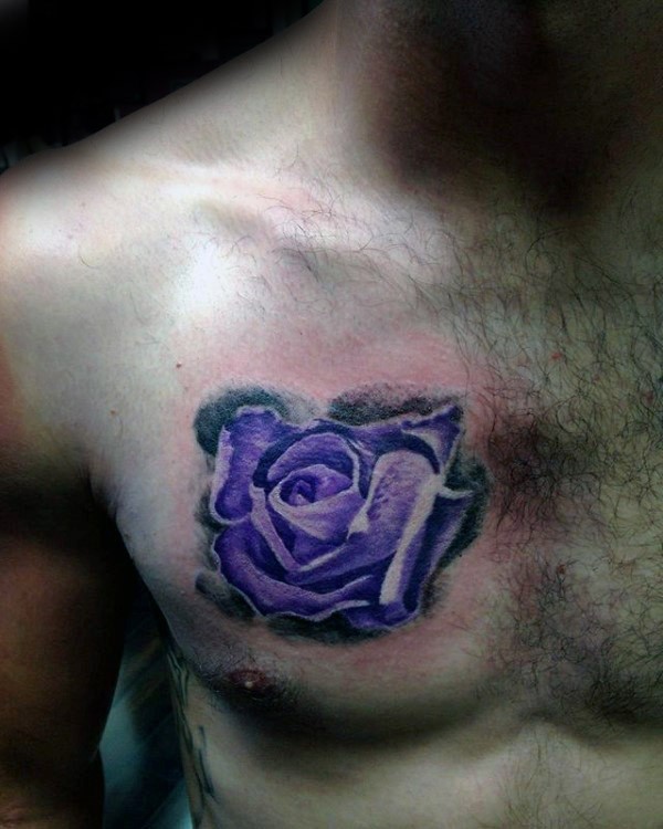 胸部好看的紫罗兰色玫瑰纹身图案