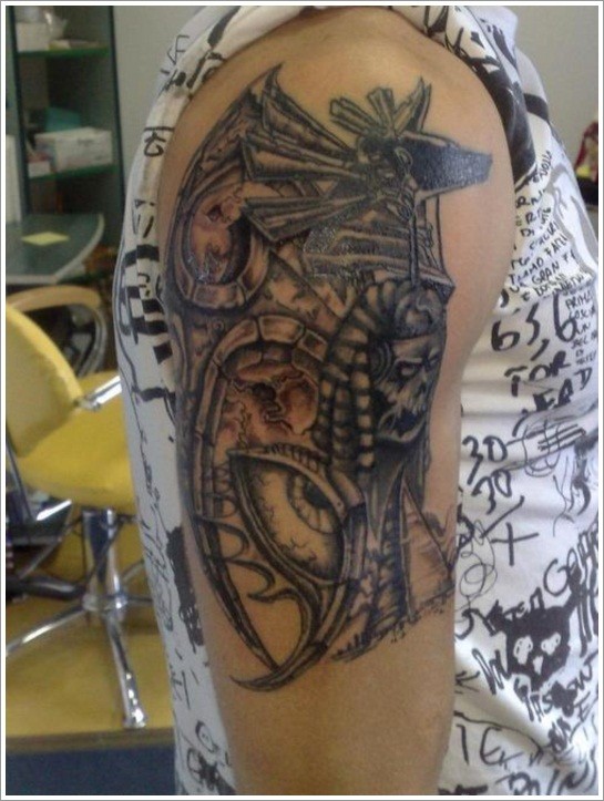 黑色阿努比斯神像手臂纹身图案