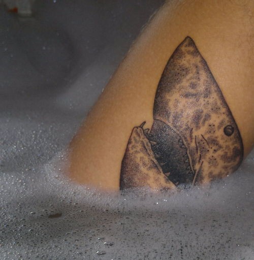个性的黑白鲨鱼头部纹身图案