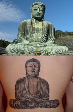 后背写实的如来佛祖神像纹身图案