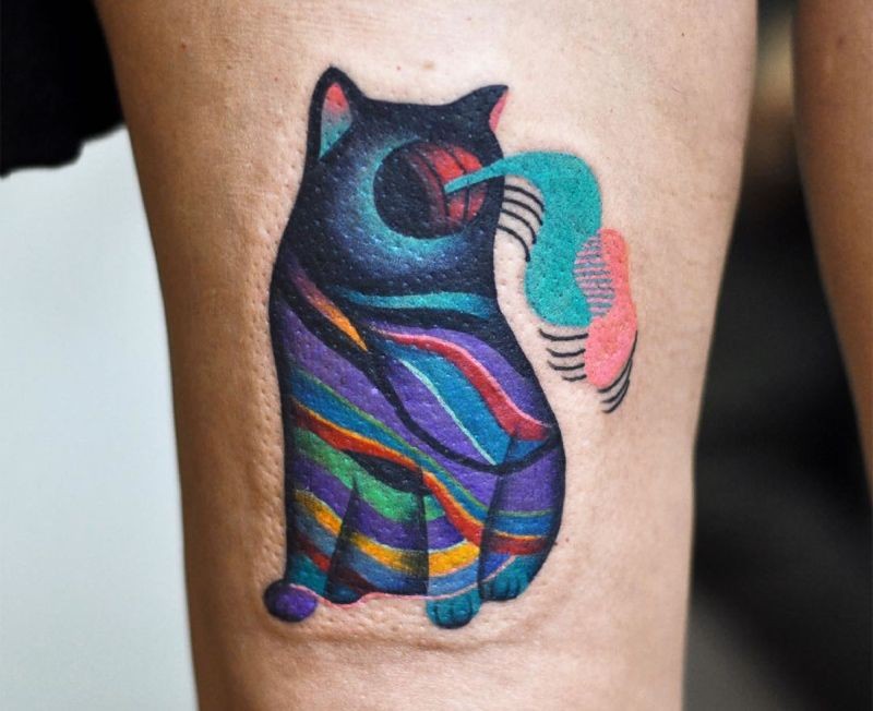 超现实主义风格彩色猫纹身图案