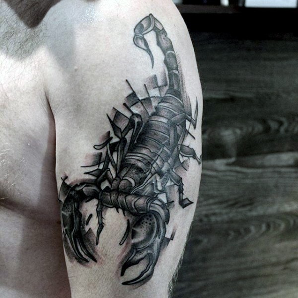 大臂有趣的黑色蝎子纹身图案