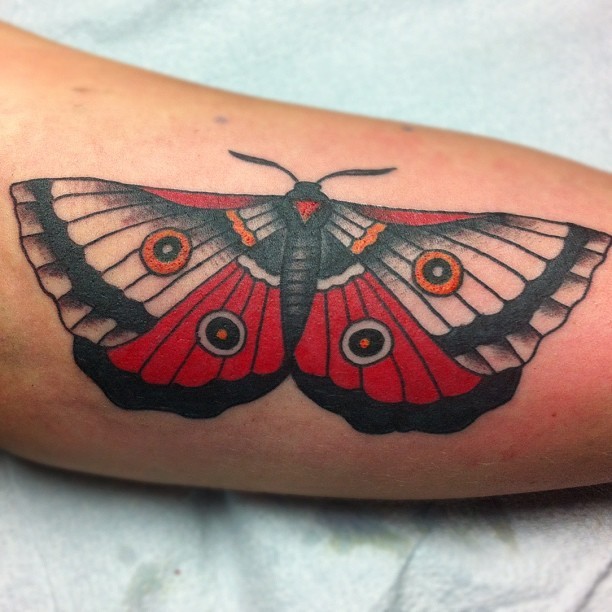 黑色和红色的飞蛾纹身图案