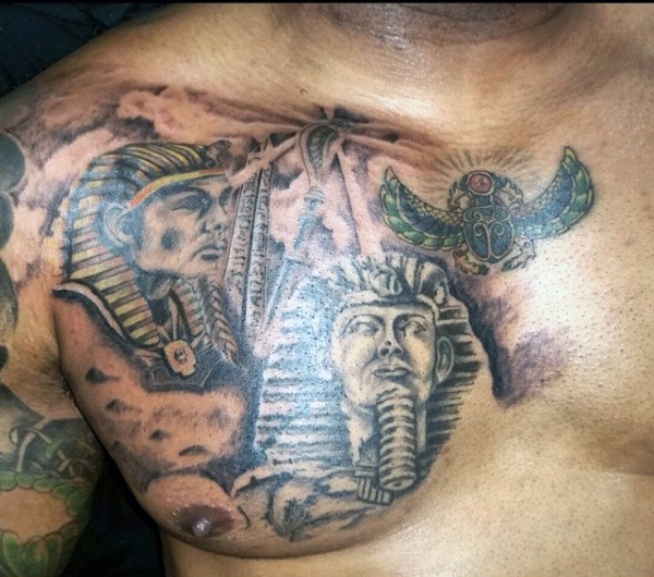 胸部埃及各大主题符号五彩纹身图案