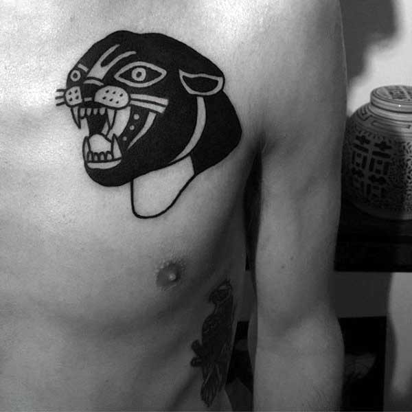 胸部卡通黑豹头像纹身图案