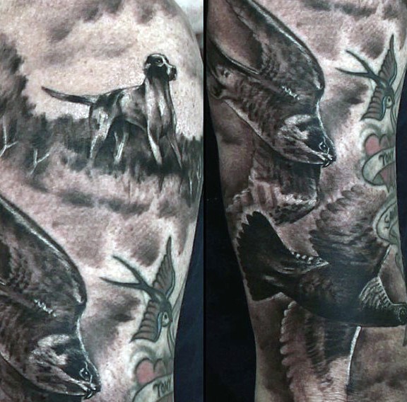 黑灰风格的各种鸟类和动物纹身图案
