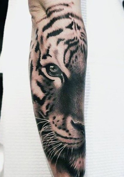 小臂写实风格黑色老虎头纹身图案