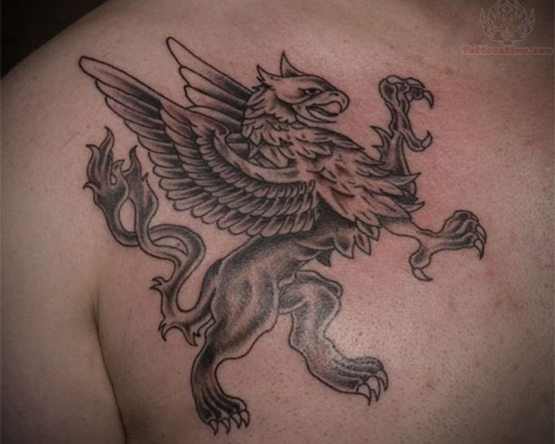 男子胸部格里芬神兽纹身图案
