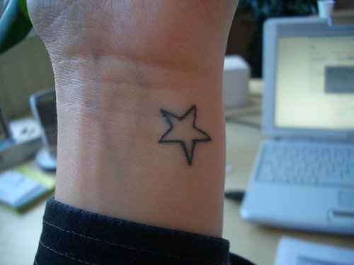手腕上的经典简约星星纹身图案