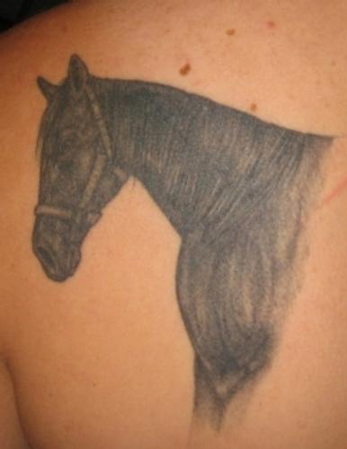 写实的黑色平静马纹身图案