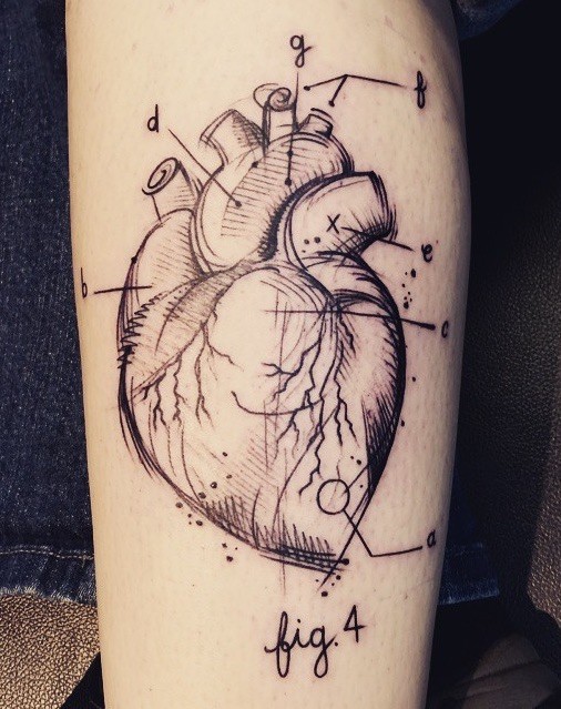 科学风格人类心脏数字和字母纹身图案