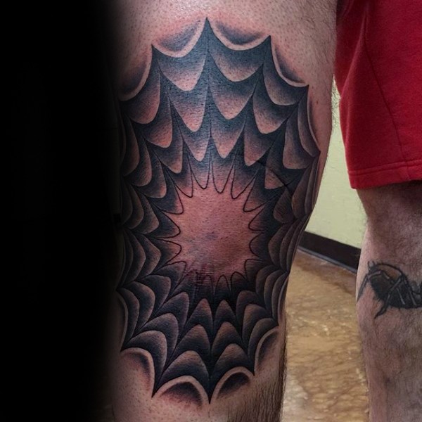 膝盖黑灰风格蜘蛛网装饰纹身图案