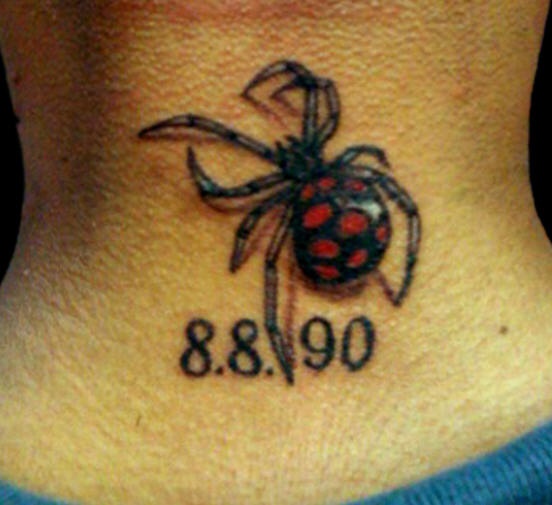 黑色和红色蜘蛛逼真纹身图案