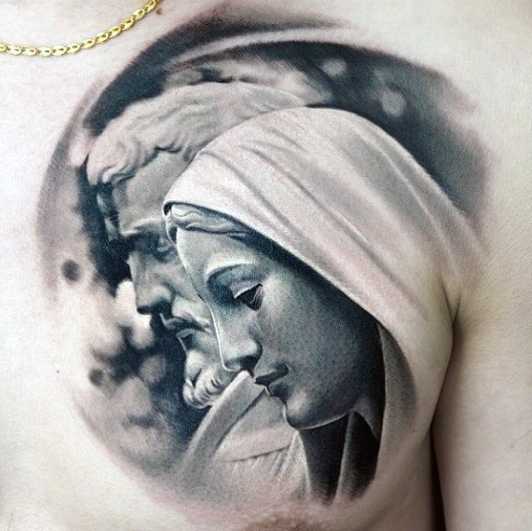 胸部宗教风格人物雕像纹身图案