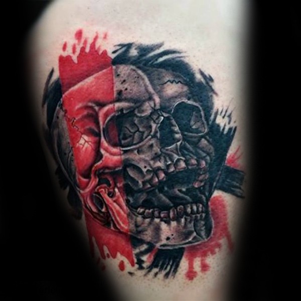 红色和黑色的人类骷髅个性纹身图案