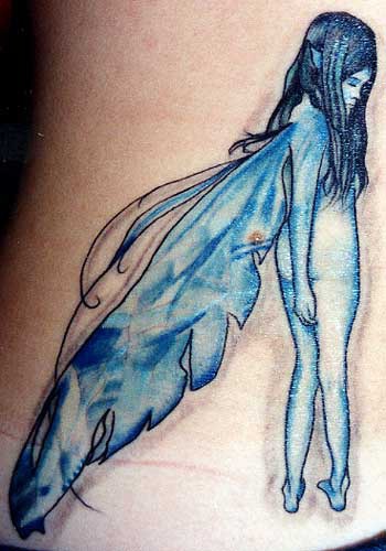 蓝色的悲伤小精灵纹身图案