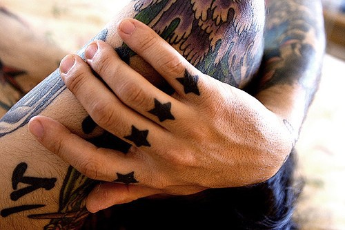 手指四个黑色的小星星纹身图案