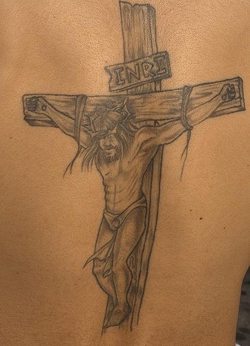 耶稣被钉死在十字架上黑灰纹身图案