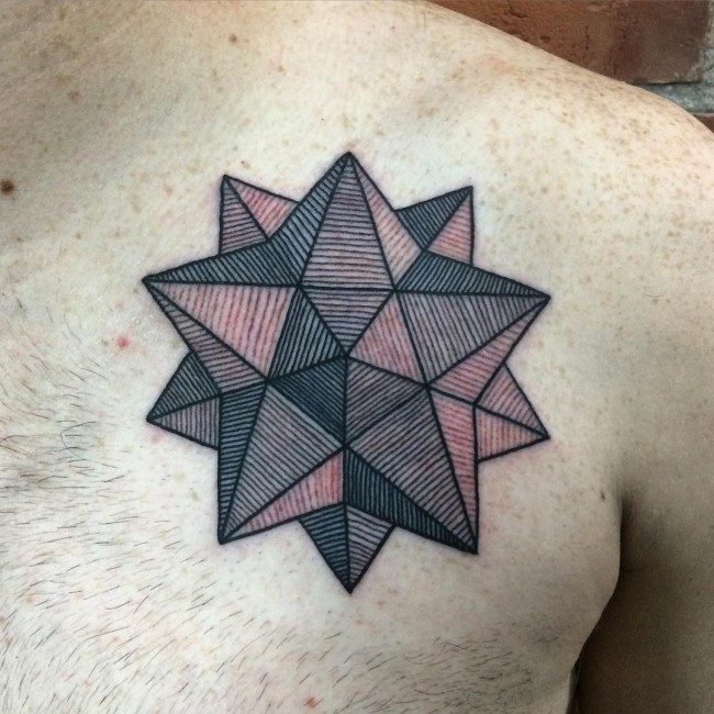 胸部华丽的彩色几何星形纹身图案