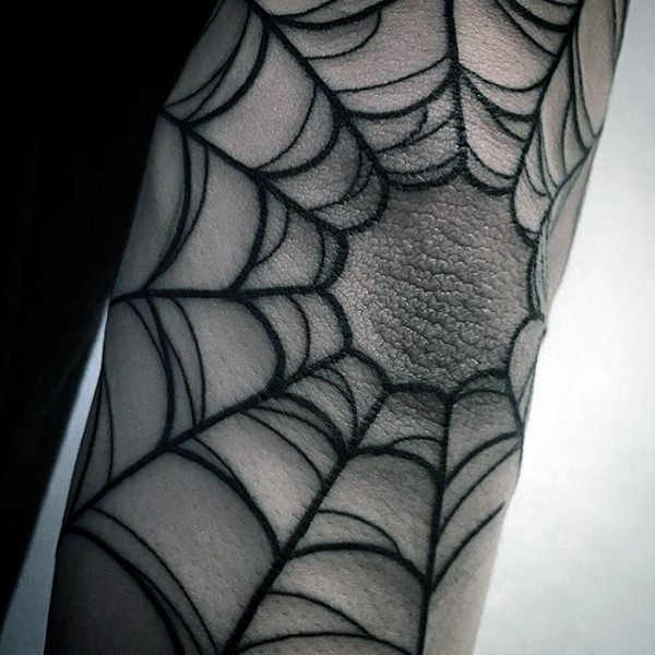 手臂黑色的蜘蛛网纹身图案