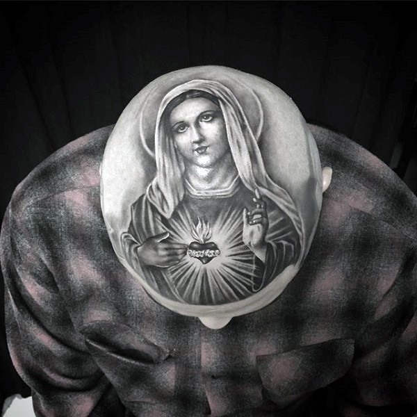 头部黑色的圣母和圣心纹身图案