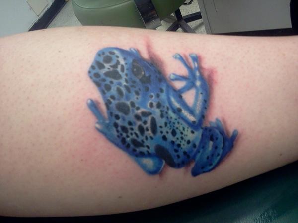腿部的蓝色青蛙纹身图案