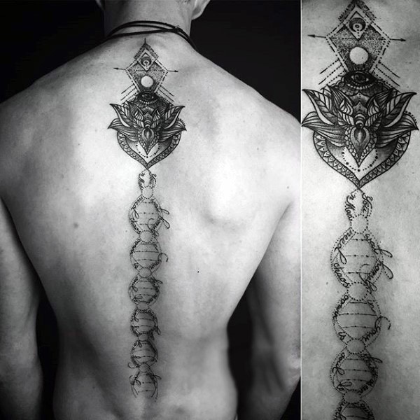 背部脊柱神秘的DNA符号纹身图案