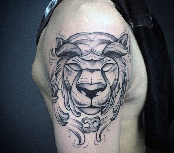 手臂素描风格黑色狮子头纹身图案