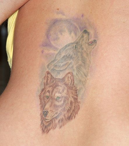 棕色和蓝色的狼头纹身图案