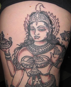 印度女神黑灰纹身图案