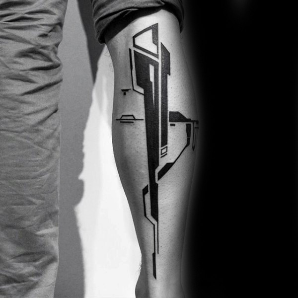 小腿有趣的黑色简约纹身图案