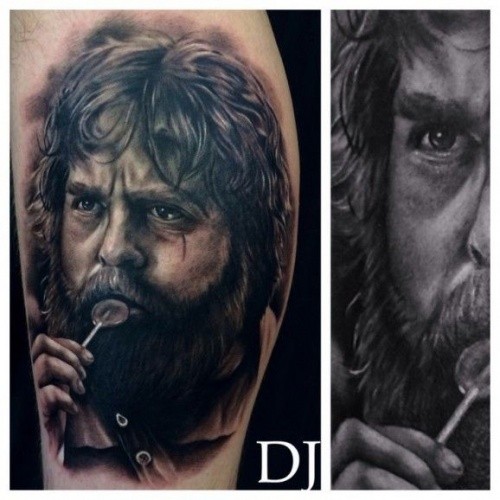 小腿写实著名好莱坞演员肖像纹身图案