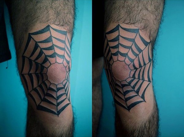膝盖old school黑色的蜘蛛网纹身图案