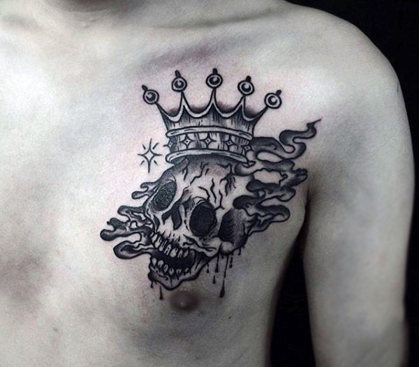 小臂黑色骷髅与皇冠纹身图案