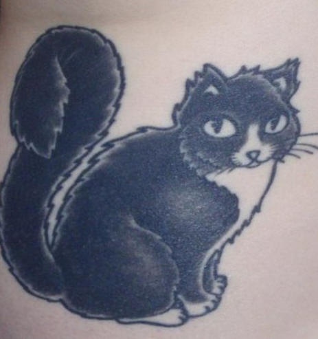 毛茸茸的小猫黑白纹身图案