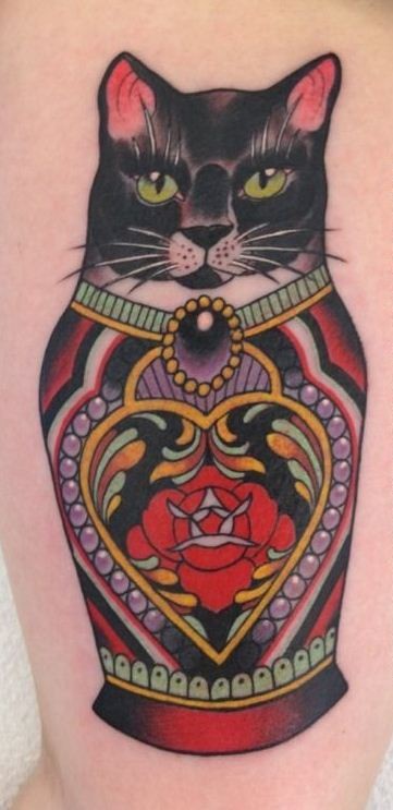 俄罗斯套娃猫彩色纹身图案